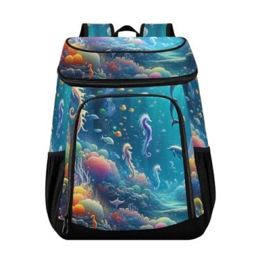 Imagem de ODAWA Mochila térmica à prova d'água para praia, listras náuticas, âncoras, mochila de almoço para piquenique, pesca, caminhadas, acampamento, Sea World3