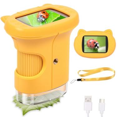 Imagem de Microscópio infantil com tela IPS de 5 cm, microscópio portátil recarregável 1000x para crianças a partir de 3 anos, brinquedo STEM para explorar fotos e vídeos, plantas, insetos e muito mais