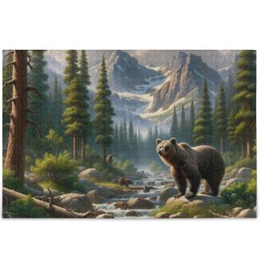 Imagem de Quebra-cabeça personalizado com impressão de urso de paisagem de montanha 500 peças para adultos presentes engraçados de tecnologia de jogo exclusivo divertido brinquedo adulto impressão animal