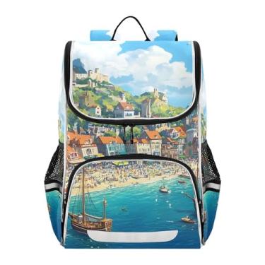 Imagem de Kids Girls' Backpack Student Large Back to School Bags Kawaii Monster Book Bags Daycare Elementary Boys Backpacks Animal Beautiful Coastal City Print