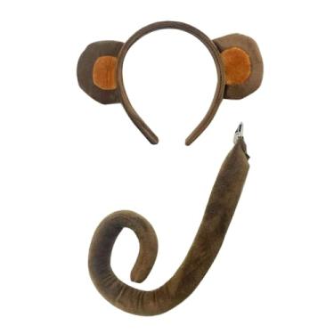 Imagem de predolo Conjunto de orelhas e rabo de macaco para cosplay infantil, ideal para aniversários e bailes de máscaras, Café Escuro