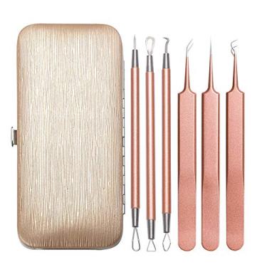 Imagem de Kit de remoção de cravos de aço inoxidável de 6 peças/extrator e pinças de comedões para acne/conjunto de ferramentas faciais portáteis/estojo de couro PU