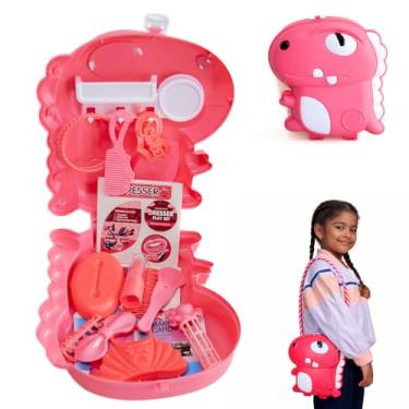 Imagem de Mini Penteadeira Infantil Maleta Dinossauro 2 Em 1 18 Peças Brinquedo Criativo Acessórios Beleza Criança