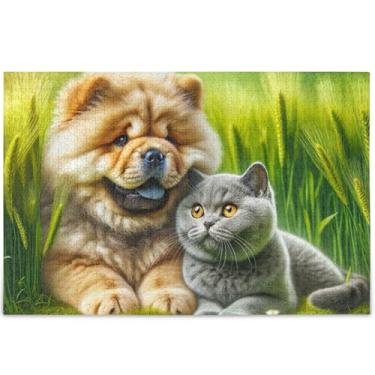 Imagem de Quebra-cabeça fofo para cães e gatos Chow Chow 500 peças para amantes adultos presentes de elefantes brancos personalizados paisagem quebra-cabeça decoração de arte animal, 52 cm x 37,8 cm