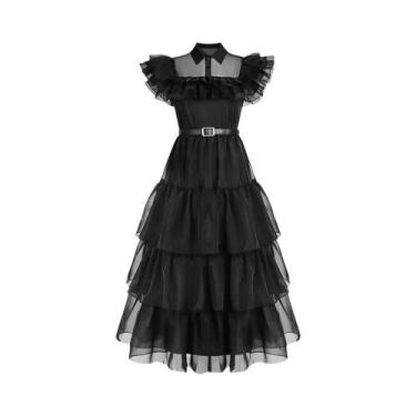 Imagem de Vestido Gótico Sem Mangas Preto Da Wednesday Addams Para Crianças, Fan