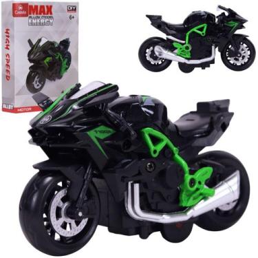 Imagem de Miniatura Moto Esportiva Pull Back Preto e Verde 1:14 CBS0687 - Castel