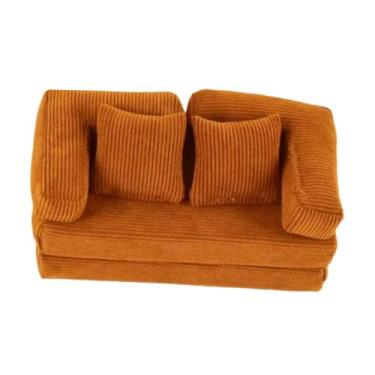 Imagem de menolana Sofá-cama em miniatura para casa de bonecas na escala 1:12 com travesseiros, adereços fotográficos, móveis em miniatura, modelo de mini sofá para, Marrom