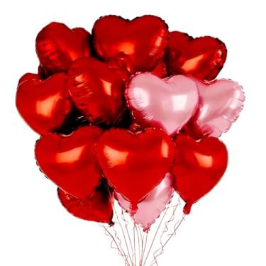 Imagem de Conjunto de balões de coração vermelho e rosa de 45,7 cm, decoração de balões Mylar para Dia dos Namorados romântico Dia dos Namorados, casamento, chá de panela, aniversário, festa de noivado
