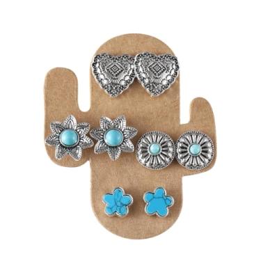 Imagem de Brincos femininos boêmios de caubói ocidentais bonitos chapéu de cowboy turquesa brincos de festa de concerto country joias, Medium, Liga de aço, Zircônia cúbica