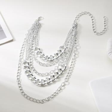 Imagem de Colar em camadas banhado a prata para mulheres, corrente de elos cubanos volumosos para mulheres, conjunto de colar de prata ajustável delicado