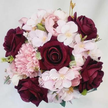 Imagem de Buquê de Noiva Artificial com Flores Coloridas para Casamento Civil ou Religioso(00525/Marsala/Rosa/0922)