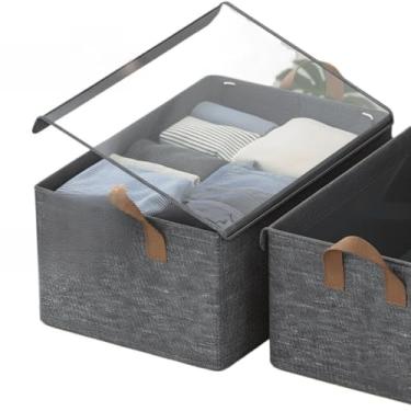 Imagem de Caixa Organizadora Grande Com Tampa Transparente Dobrável Resistente Para Roupas(Com tampa)