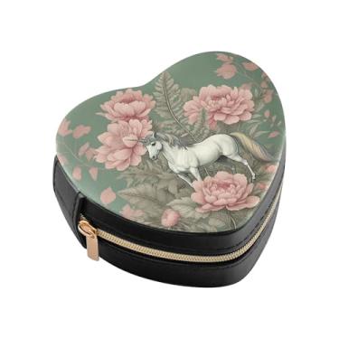 Imagem de Burbuja Caixa de joias em forma de coração de cavalo em flor, mini estojo de joias de viagem para mulheres e meninas, organizador portátil de armazenamento para brincos, anéis, colares e pulseiras