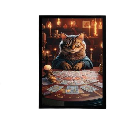 Imagem de Quadro Gatinha Taróloga - Cartomante 33X24Cm - Com Vidro