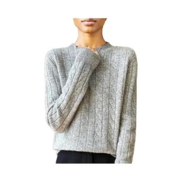 Imagem de Suéter Feminino De Lã Para Outono E Inverno, Gola Redonda, Manga Longa