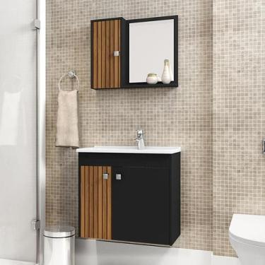 Imagem de Gabinete Armario Banheiro Munique Com Cuba e Espelheira - Móveis Becha