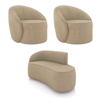 Imagem de Sofá 2 Lugares Orgânico 140cm Morgan e 2 Poltronas Lua Suede Marrom Rato D03 - D'Rossi