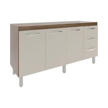 Imagem de Balcão Armário Cozinha Gabinete Para Pia 148 Cm 3 Gavetas E 3 Portas Deise Savana Off White