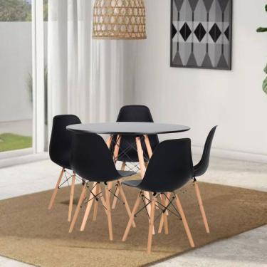Imagem de Conjunto Mesa de Jantar 120cm Redonda com 05 Cadeiras Eiffel Preto