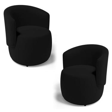 Imagem de Kit 02 Poltronas Decorativas Aisha Orgânica Veludo Preto - Abmaza