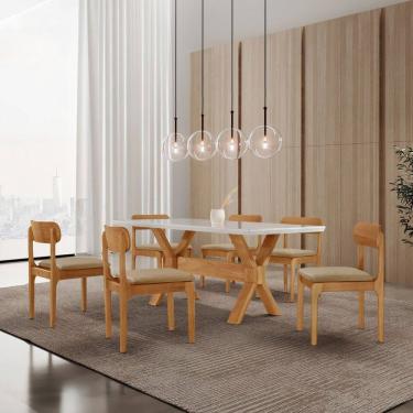 Imagem de Conjunto de Mesa de Jantar Bellini Tampo 180cm Laqueado Canto Moeda 6 Cadeiras Bellini Âmbar / Imbuia Natural / Cinamomo Imbuia/ Laqueado