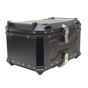 Imagem de Bau de Moto Traseiro 60 Litros Universal Aluminio Anti-roubo Preto Cabem 2 Capacetes