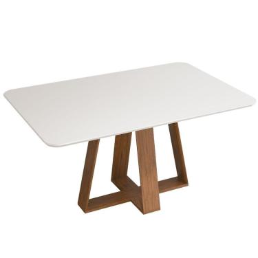 Imagem de Mesa Sala De Jantar 1,60m Tampo Em Vidro Maria Madeirado/off White