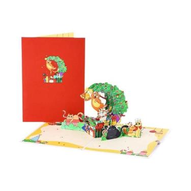 Imagem de Cartão De Natal 3D Com Gato E Árvore De Natal, Com Envelope, Cartão Po