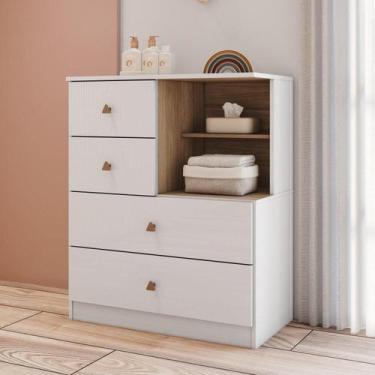 Imagem de Cômoda para Quarto de Bebê Malu 4 Gavetas Branco/Jequitibá HP - Espres