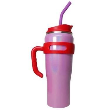 Imagem de Copo Térmico Inox 1200ml Glitter Rosa/Vermelho com Alça - ShopMix