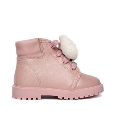 Imagem de Bota Coturno Infantil Molekinha Enfeite Gatinho Rosa, Rosa, 21