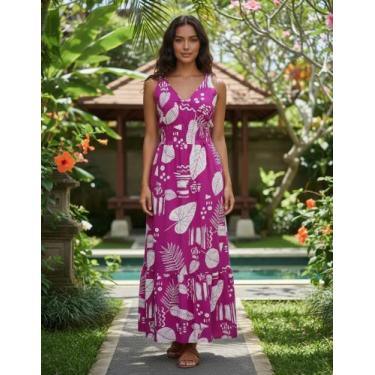 Imagem de Vestido Feminino Midi Estampado - FIA MODAS, Fúcsia, Estampado, ÚNICO 