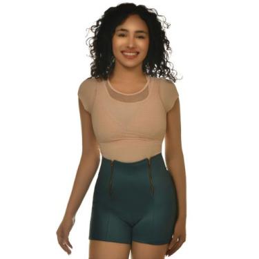 Imagem de Shorts Curto Feminina Suplex Cirre Verde Cintura Alta M - Generico