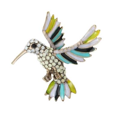 Imagem de Broche Unissex Feminino De Beija-flor Com Strass, Alfinete De Vidro Em