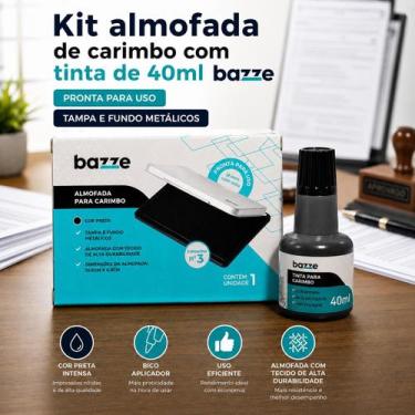 Imagem de Kit Almofada Carimbo Preta + Tinta Para Carimbo 40ml Bazze Alta Durabi
