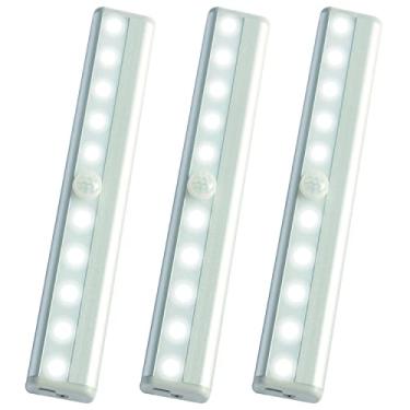 Imagem de Luminária LED com Sensor de Presença,mini luminaria led de emergencia,Iluminação de armário Recarregável USB Sem Fio, vara magnética em qualquer lugar luzes noturnas led para guarda-roupa, gaveta, banheiro, cozinha, sala de estar（luz branca3 pac）
