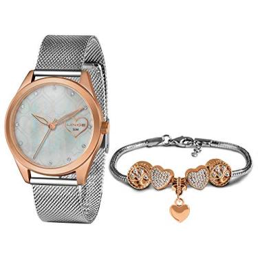 Imagem de Kit Relógio Lince Prata e Rosé Feminino + Pulseira Berloque LRT4673L KN08B1SX