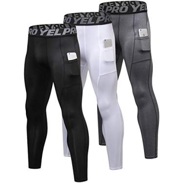 Imagem de Calça masculina de compressão Yuerlian para treino, treino, treino, corrida, atlético, camada básica, calça seca e fresca com bolso, Pocket-black + White + Gray, XX-Large
