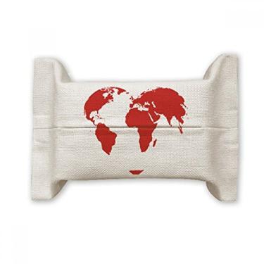 Imagem de Bolsa de linho de algodão para lenços faciais do dia dos namorados com mapa múndi vermelho coração