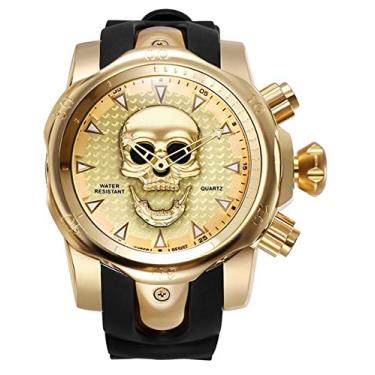 Imagem de Relógios de pulso de ouro caveira para venda Relógios de designer de mostrador 3D caveira fantasma grande