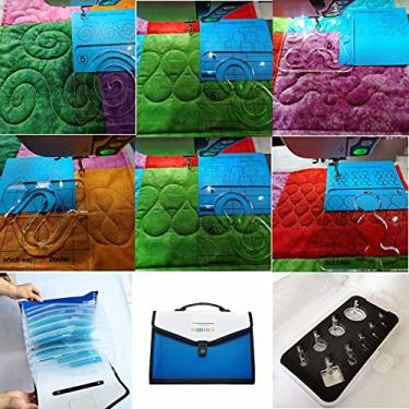 Imagem de HONEYSEW Free Motion Quilting Template Série 5 com moldura de acolchoado para régua de máquina de costura doméstica (10 modelos + moldura de acolchoado + 9 pés de acolchoado + bolsa)