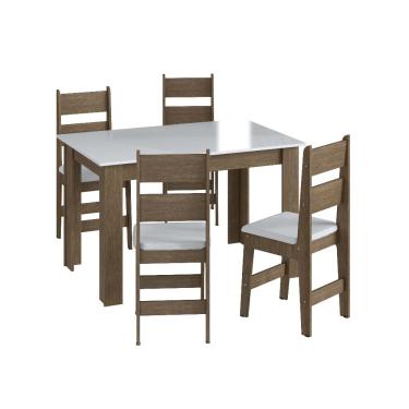 Imagem de Conjunto de Jantar Retrô Mesa Fixa 4 Cadeiras Estante Buffet Móveis Canção - Ameixa Negra/ Branco