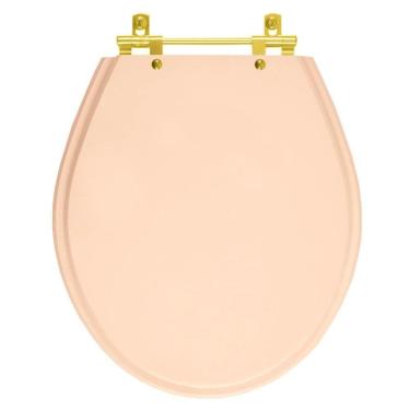 Imagem de Assento Sanitário Poliéster Ravena Rosa Floral para vaso Deca Com Ferragem Dourada