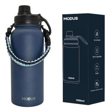 Imagem de Modus Garrafa Térmica De Aço Inoxidável 18/8 Isolado de água Esportiva Com Alça Paracord 1000ML (Azul)