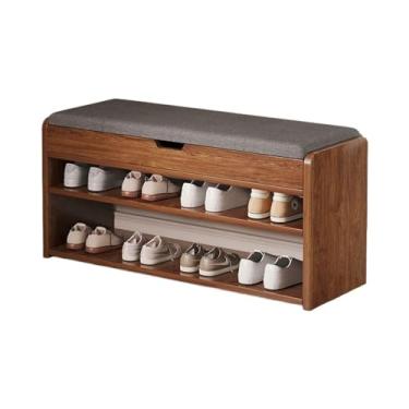 Imagem de Prateleira de sapatos banco de sapatos com armazenamento, banco vintage de armazenamento de sapatos de fazenda com espaço dobrável e almofada acolchoada, banco de entrada de 2 camadas com