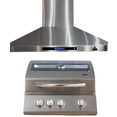 Imagem de Churrasqueira a Gás 100% Inox Com Visor de Vidro Antiembaçante 3 Queimadores + Coifa Inox Touch (110, Volts)