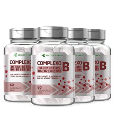 Imagem de Kit 4Un Complexo B Com Biotina e Ácido Folico Concentrado 500mg 60Cáps Kit 8 Meses Ecomev