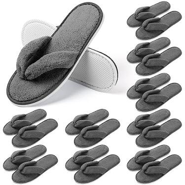 Imagem de Unittype 10 pares de chinelos de spa chinelos de dedo chinelos chinelos de lã coral macio chinelos de casa chinelos de hotel para hóspedes, Cinza, Medium
