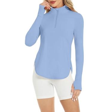 Imagem de Namatime Camisetas femininas FPS 50+ proteção de secagem rápida para o sol, manga comprida, zíper 1/4, 03_azul claro, XXG