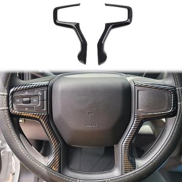 Imagem de Acessórios para guarnições de capa de volante de fibra de carbono para Chevy Silverado Blazer 2021-2022 2021-2022 Tahoe Suburban